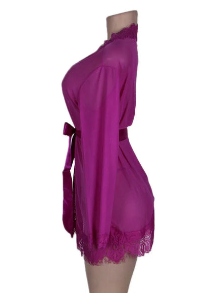 High Quality Women's Sheer Mesh Robe Set Transparent V Neck Sleepwear Nightgown Plus Size Sexy Babydoll Lingerie with Panties