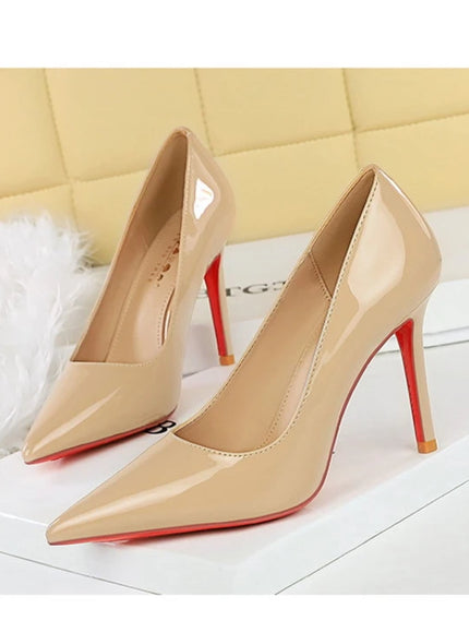 Fashionable Simple Slim Heels High Heels Glossy Patent