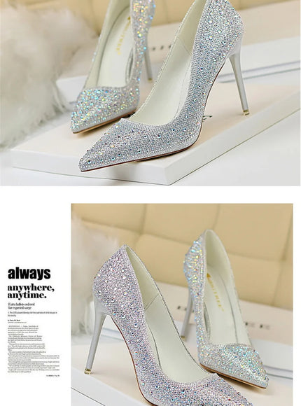 Shallow Mouth Pointed Color Rhinestone Pumps Fashion Wedding