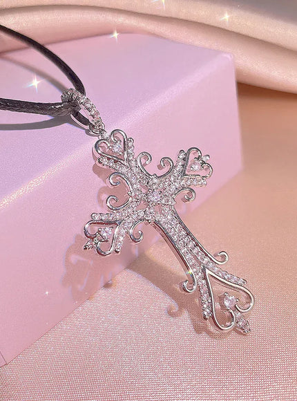 KissIcon Vintage Sterling Necklace - Zircon Cross Pendant
