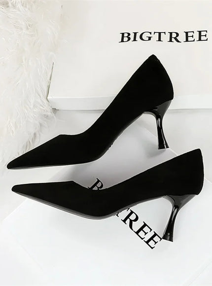 Fashion Suede Black Women Simple Pumps Wine Glasses