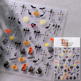 5D Skeleton Bat Halloween Nail Art Stickers y2k Black Bat White Skull Adhesive Emobossed Nail Decorative Decals Halloween Slider