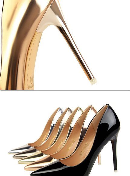 Fashion Metal Women Patent Leather Shallow Mouth Thin