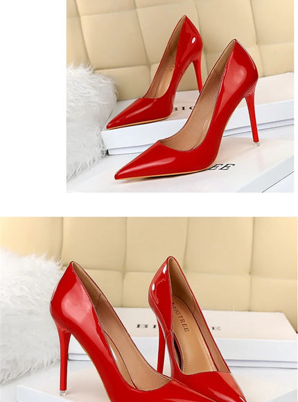 Fashion Simple Patent Leather Thin High Heel Women