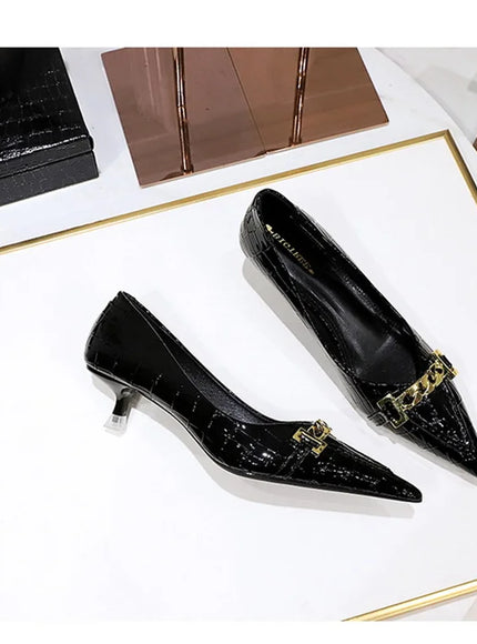 Fashion Metal Chain Decoration Women Pumps Shallow Mouth