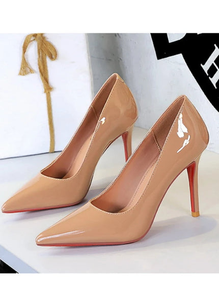 Fashionable Simple Slim Heels High Heels Glossy Patent