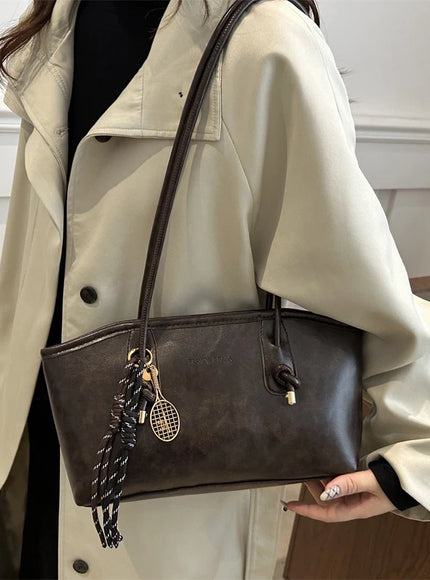 European American Retro Tote Bag, Korean Fashion Shoulder Bags Advanced Simple Handbag New Large Capacity Pendant Versatile Bags