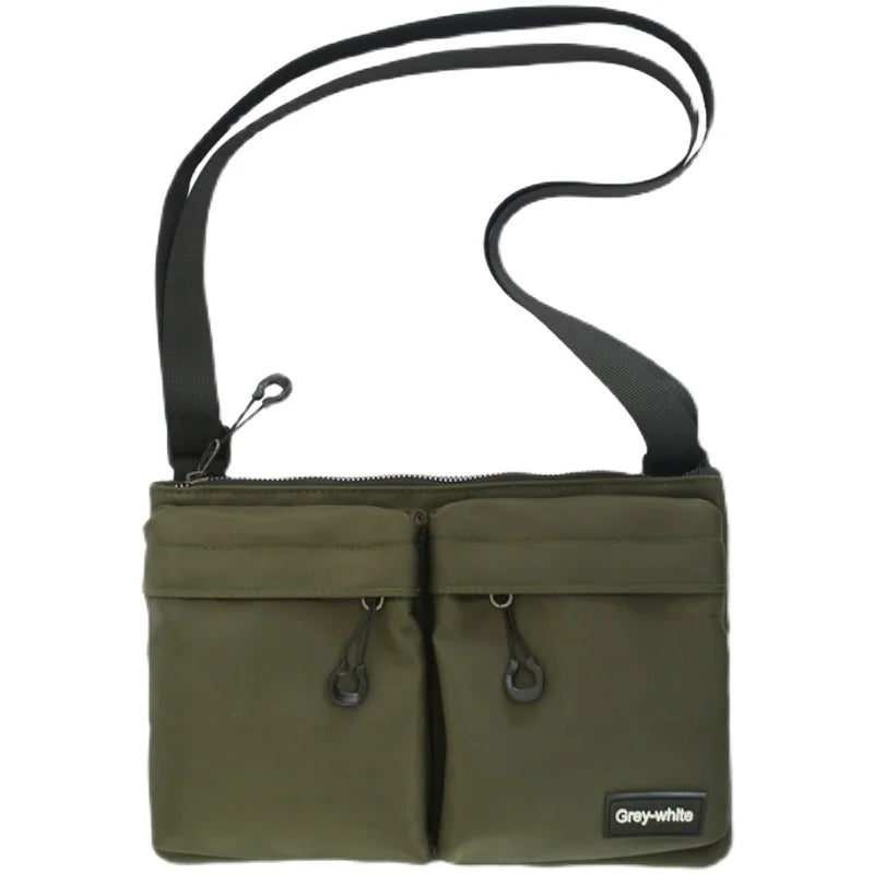 Casual Sporty Black Crossbody Bag Men's Messenger Bag Green Cloth Small Square Bag Suitable for Work Versatile Shoulder Bag