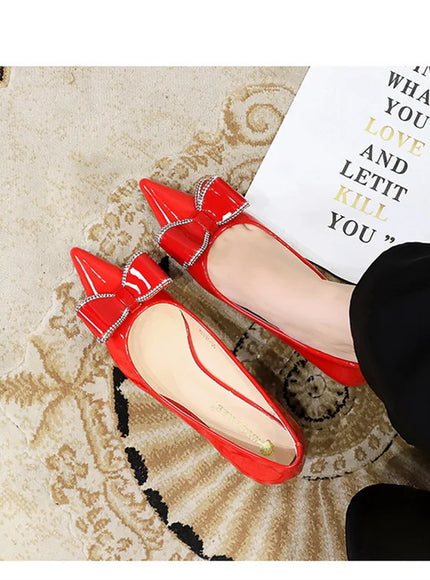 New Fashion Street Style Patent Leather Rhinestone Butterfly-knot