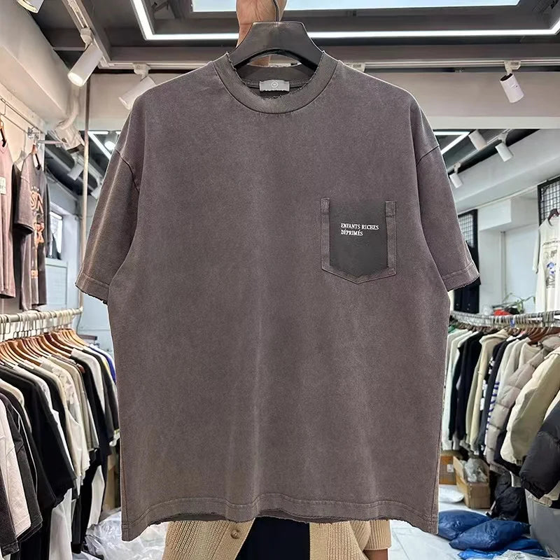 2044ss Summer Men T Shirts Women Unisex Streetwear Tee Retro Casual Cotton Embroidered T shirt Tee Gray