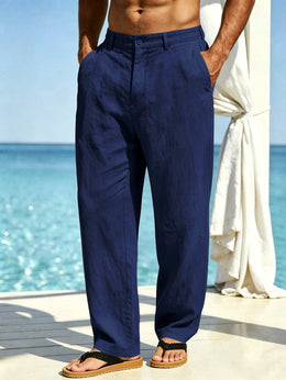 New Summer Men's Breathable, Smooth Linen Wide-Leg Straight Casual Trousers For Beach, Travel And Vacation