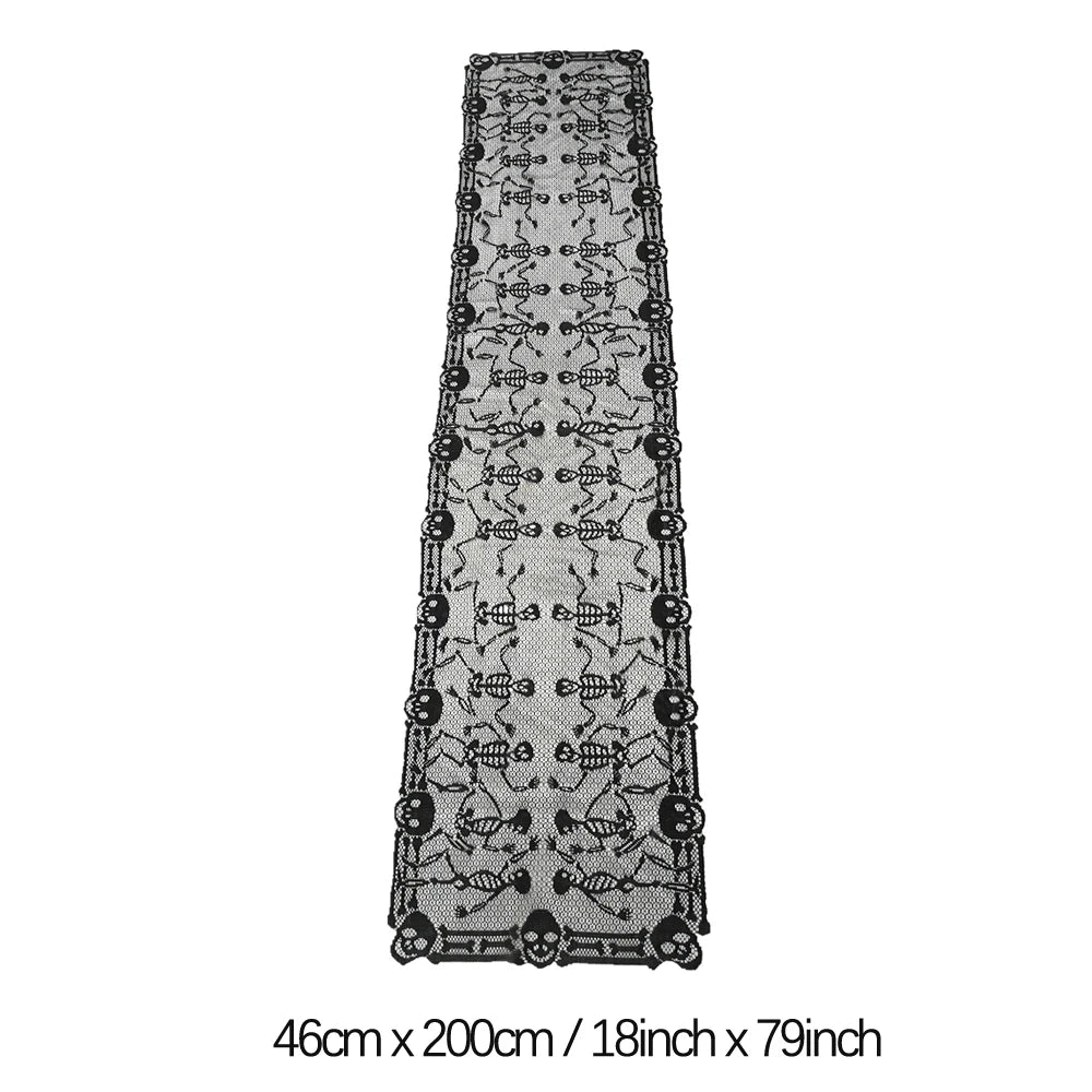 Halloween Table Runner Tablecloth Spider Web Halloween Black Fireplace Mantel Cover for Home Party Halloween Decoration