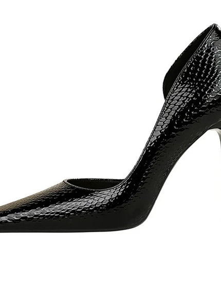 Woman Vintage Snake Print Pumps Square Toe Patent