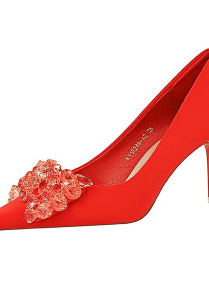 Rhinestones Women Pointed Toe Shallow Mouth Pumps Crystal