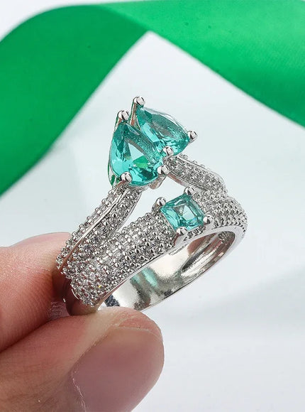 KissIcon Paraiba Zircon Ring Women - Double Layer Silver