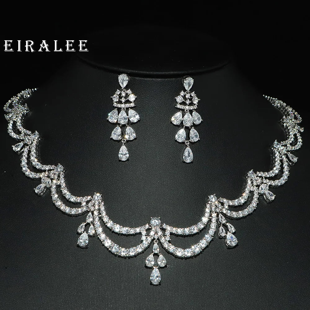 Exquisite Simple Women Jewelry Set 2 PCS Cubic Zirconia High Quality Saudi Arabia Bridal Wedding Jewellery Accessories
