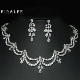 Exquisite Simple Women Jewelry Set 2 PCS Cubic Zirconia High Quality Saudi Arabia Bridal Wedding Jewellery Accessories