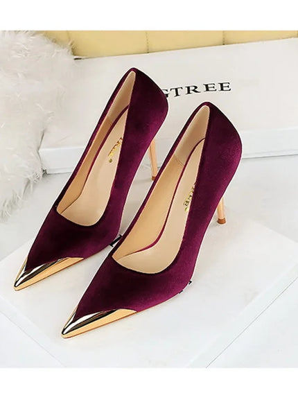 Women Fashion Comfort Suede High Heels Green Burgundy