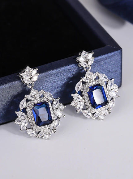 KissIcon Silver Plated Earrings - Green Blue Zircon Sparkle