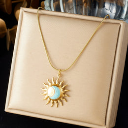 DIEYURO Multicolor Pastel Enamel Heart Cross Sun Floral Pendant Necklace Collection Lady Stainless Steel Waterproof Jewelry Gift