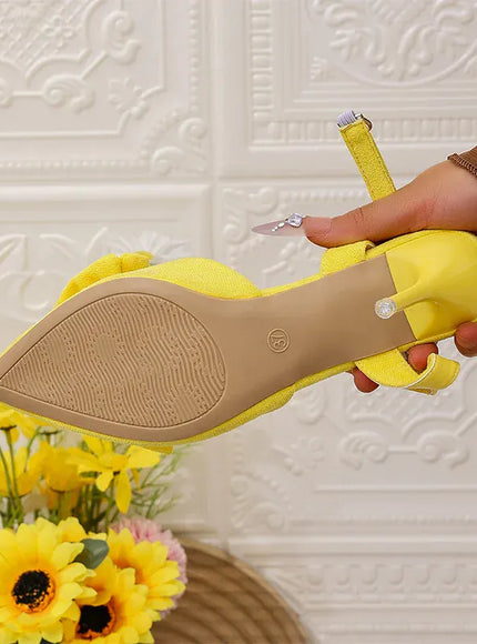 Bowtie Decor High Heel Sandals Women Fashion Yellow