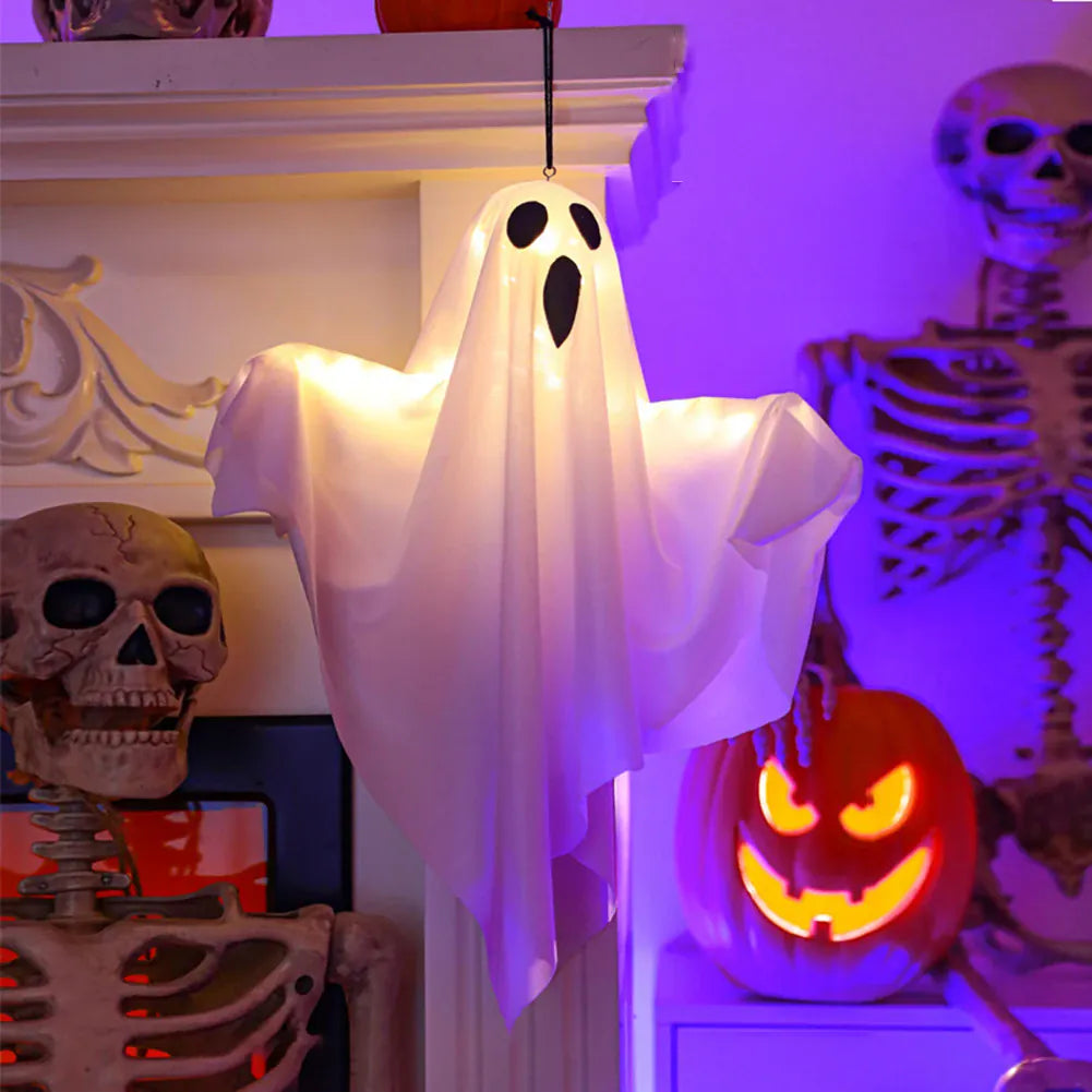 Halloween Glowing White Ghost LED Hanging Ghosts Horror Props with Fairy Light Indoor Outdoor Haunted House Halloween Decoration