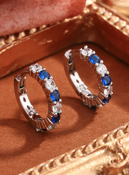 KissIcon Silver Plated Blue Zircon Stud Earrings - Party