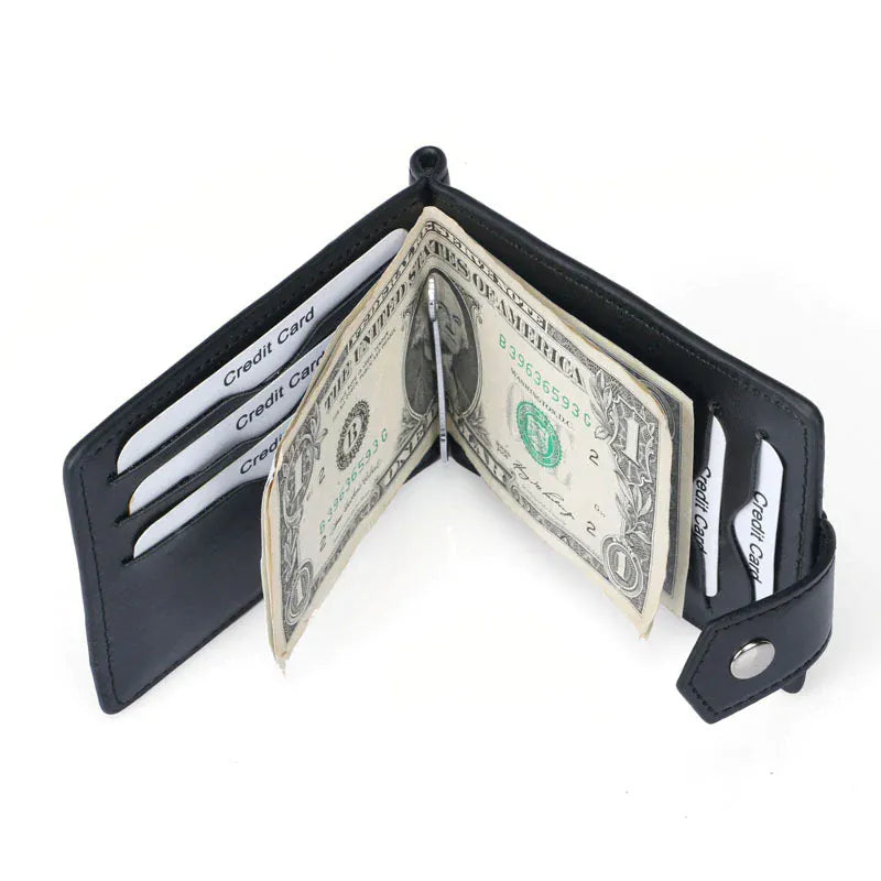 New Small Men's Leather Wallet With Coin Pocket Money Clip 5 Credit Card Slots A Metal Clamp ID Cash Holder Purse For Male