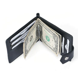 New Small Men's Leather Wallet With Coin Pocket Money Clip 5 Credit Card Slots A Metal Clamp ID Cash Holder Purse For Male