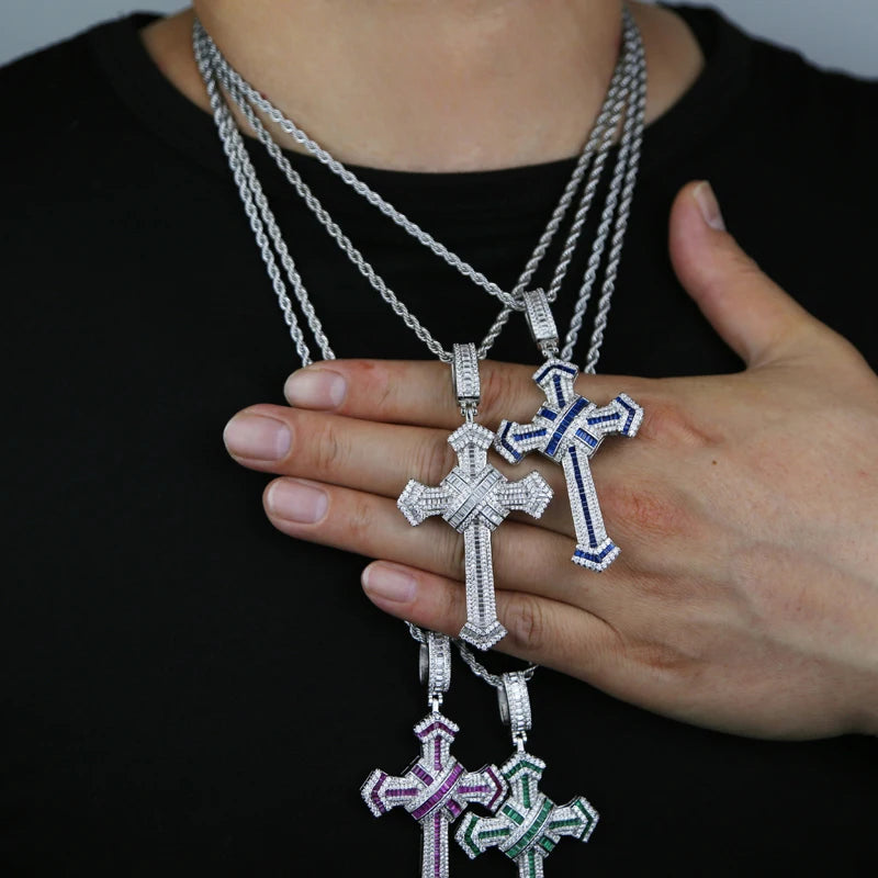 2025 New Cross Pendant for Men Women Full Iced Out Cubic Zircon Hip Hop Necklace Link Chain Fashion Rock Jewelry