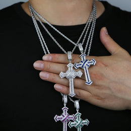 2025 New Cross Pendant for Men Women Full Iced Out Cubic Zircon Hip Hop Necklace Link Chain Fashion Rock Jewelry