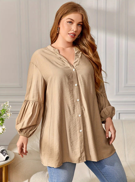 Spring plus Size Women's Solid Color Button Shirt Elegant Loose Blouse Versatile Office Commuter Wear 2025