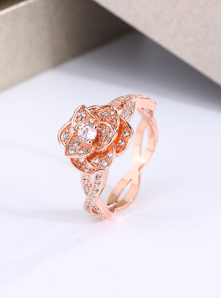 KissIcon InterTwined 3D Rose Ring White Zircon - Dazzle