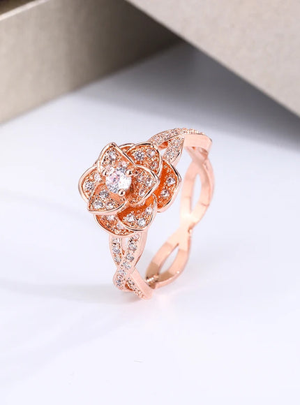 KissIcon InterTwined 3D Rose Ring White Zircon - Dazzle