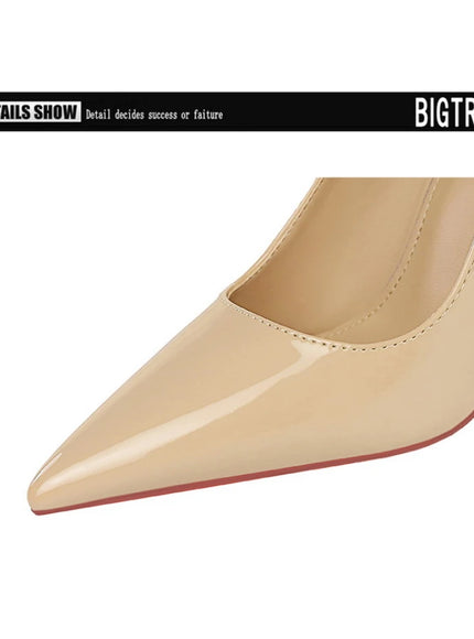 Fashionable Simple Slim Heels High Heels Glossy Patent