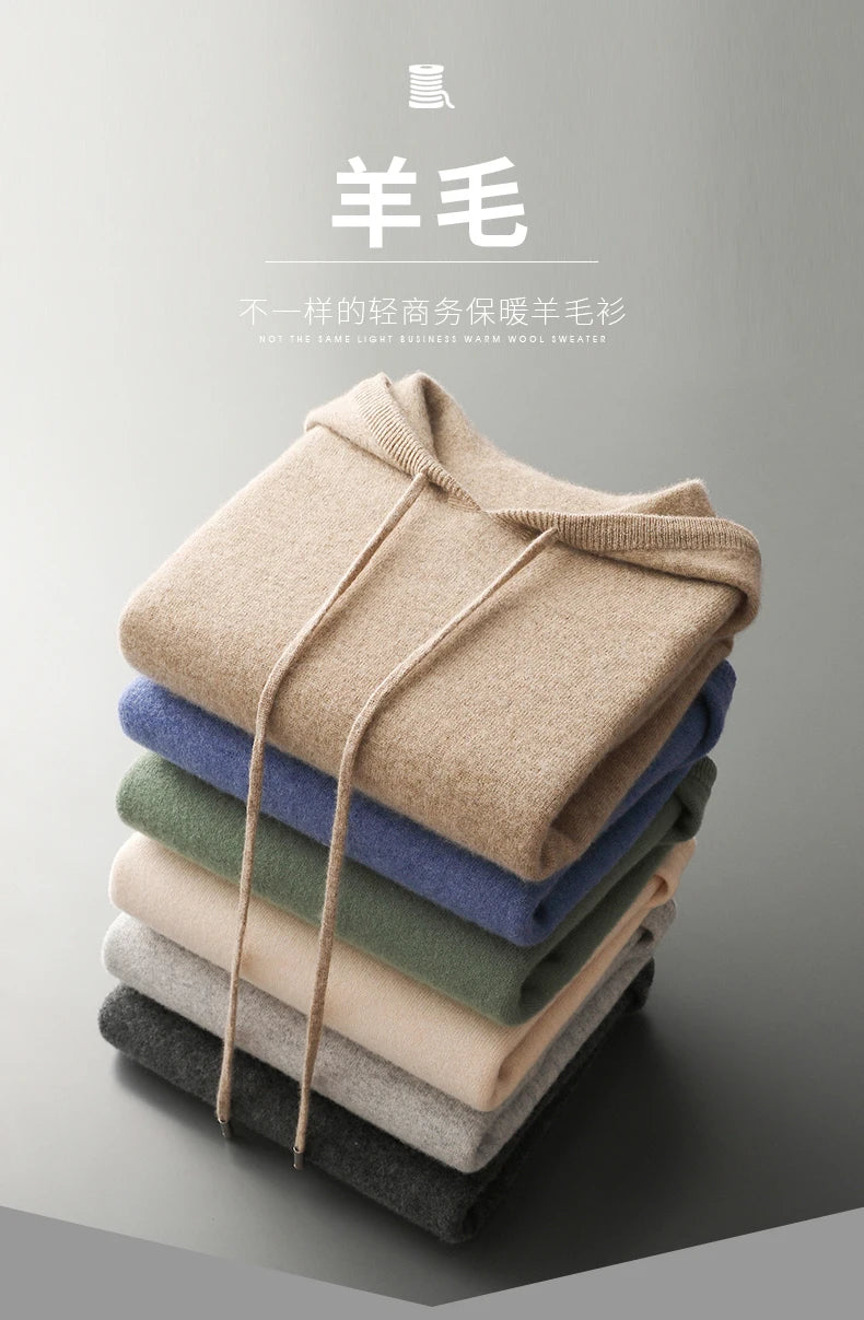 MVLYFLRT Men's One-Piece Ready-to-Wear Hoodie 100% Merino Wool Knitted Sweater Shirt Autumn Winter Casual Large Top Long Sleeved