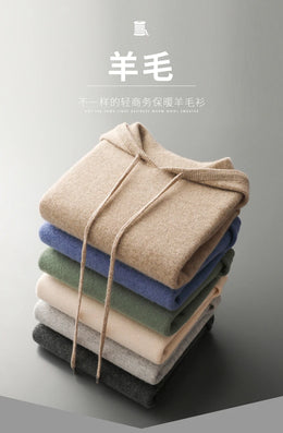 MVLYFLRT Men's One-Piece Ready-to-Wear Hoodie 100% Merino Wool Knitted Sweater Shirt Autumn Winter Casual Large Top Long Sleeved