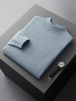 New Men's Fashion Casual Wool Sweater Warm Autumn And Winter Semi-High Neck Knitted Bottoming Shirt