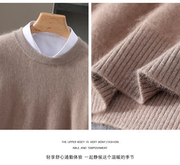 Autumn Winter New Men's Sweater Round Neck Loose Pullover Knitted Sweater Casual Solid Color Thickened 100% Mink Cashmeresweater