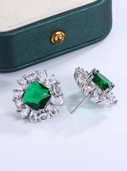 KissIcon Silver 925 Plated Earrings Green Zircon Shine