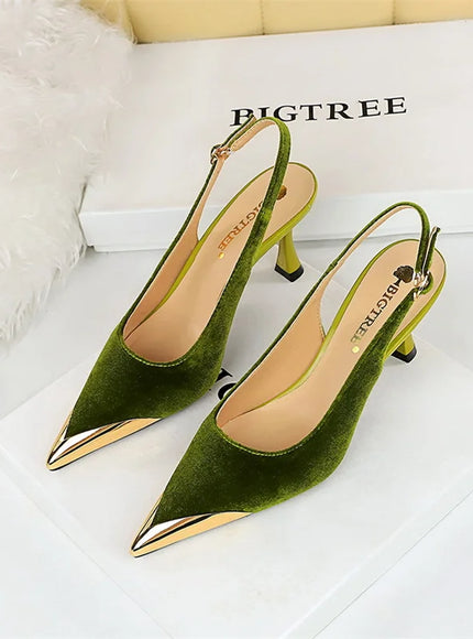 Elegant Women Green High Heel Velvet Pumps Wedding