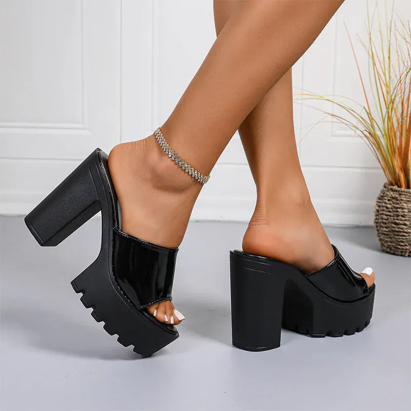 KissICON Fashion Patent Leather Super High Heels Sandals for