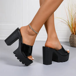 KissICON Fashion Patent Leather Super High Heels Sandals for