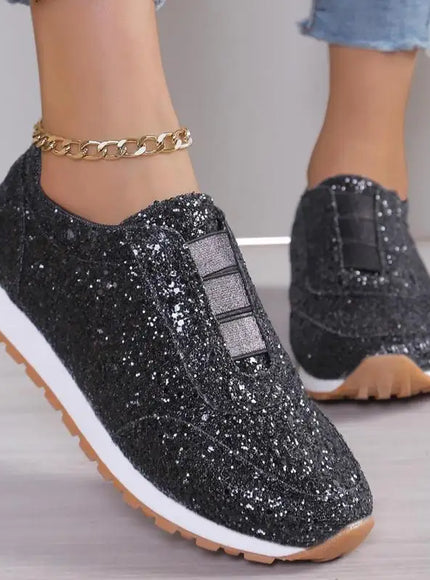 Women's Silver Glitter Sneakers For Women Bling Shoes Slip-on Casual Trend Platform Sport Shoes Woman Non-slip Vulcanize Shoes