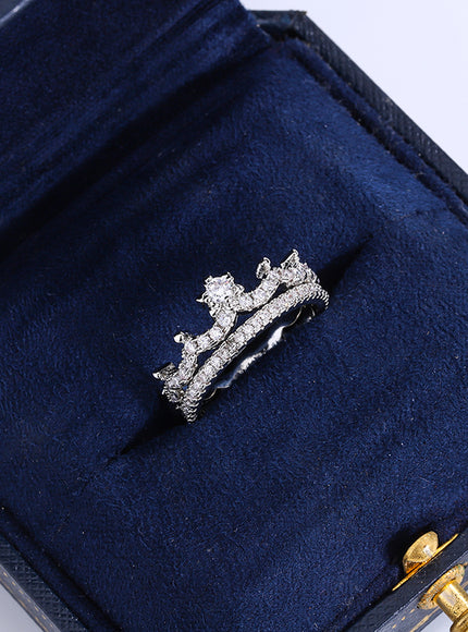 KissIcon Luxury Crown Ring Pair - Sparkling CZ Jewelry