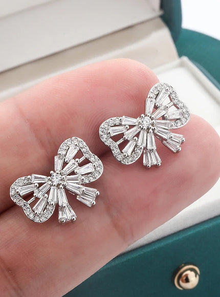 Shiny Crystal Butterfly Stud Earrings 925 Silver - Zircon