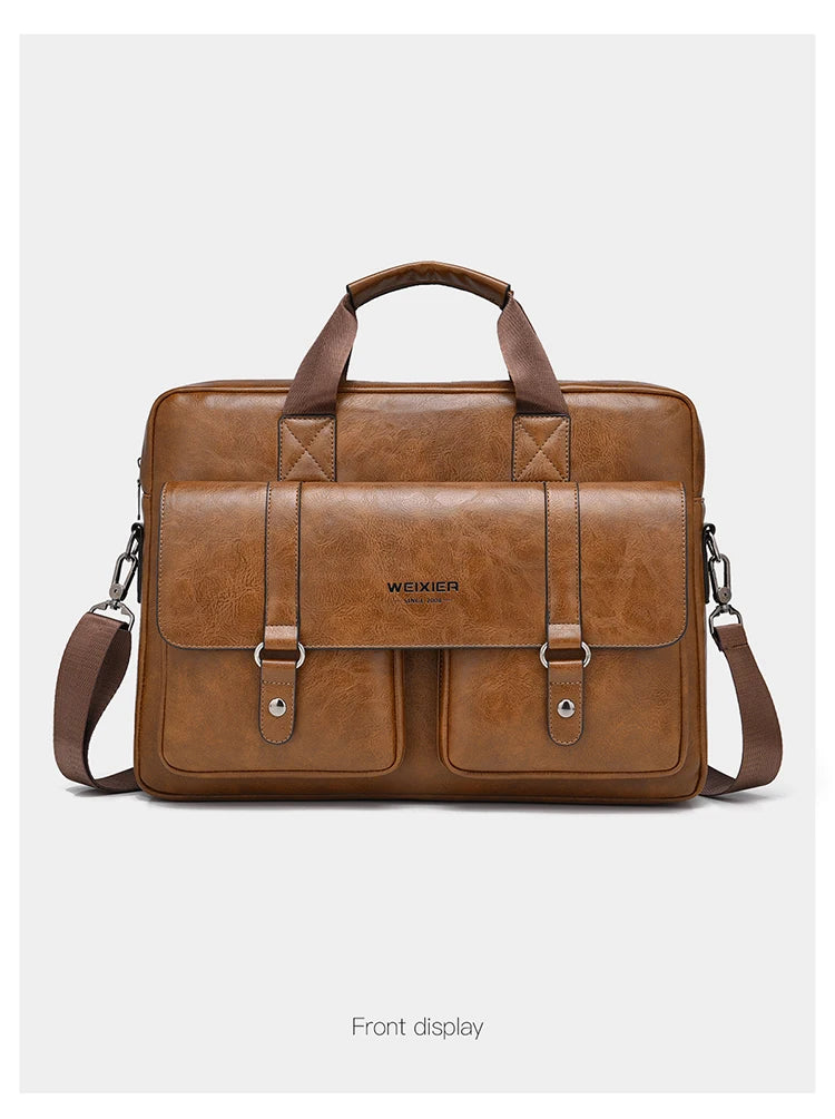Mens Business Briefcase Large Capacity PU Leather Laptop Bag Fashion Crossbody Shoulder Tote Bag for Work Office