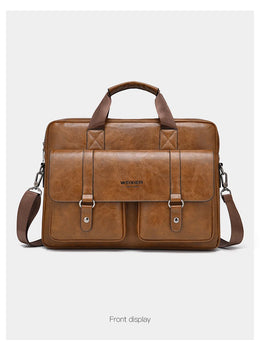 Mens Business Briefcase Large Capacity PU Leather Laptop Bag Fashion Crossbody Shoulder Tote Bag for Work Office