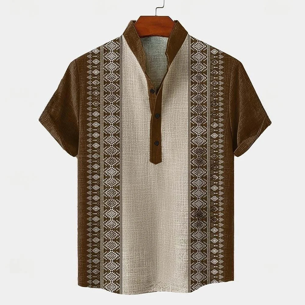 Men's Linen Short Sleeved Shirt, Button Design, Digital Printing, Casual and Comfortable, Fashionable to Wear