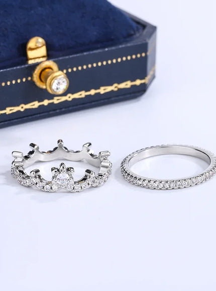 KissIcon Luxury Crown Ring Pair - Sparkling CZ Jewelry